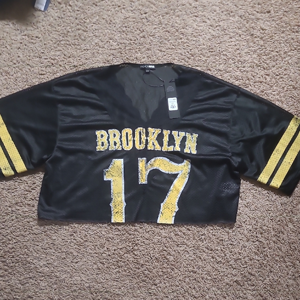 Fashion Nova Brooklyn Babe Lace Jersey Tee - Black Size Medium - Picture 2 of 10